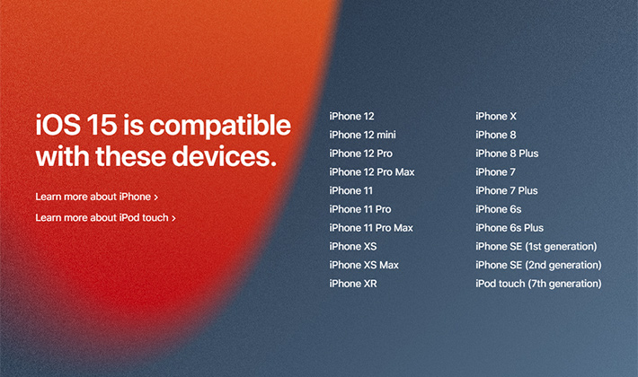 Danh sách các thiết bị tương thích với iOS 15